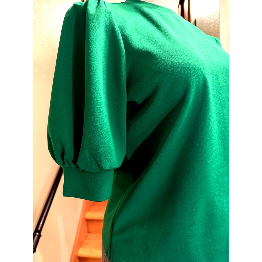 Vintage Style Green Short Puff Sleeved Polyester Blouse Women's Size S